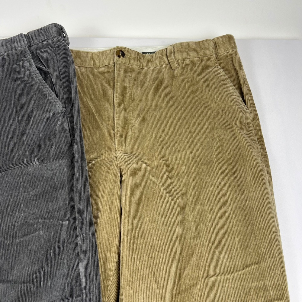 LL Bean Comfort Waist Corduroy Pants 42x32 Gray Tan Stretch Chino Trouser Bundle - Picture 3 of 14
